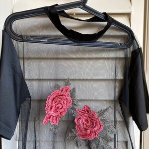 Black mesh top